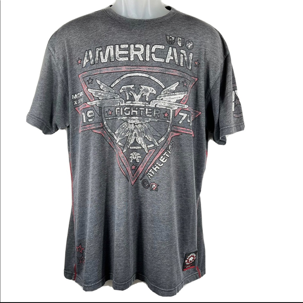 American Fighter Mens XL Y2K Gray Short‎ Sleeve Graphic T-Shirt
